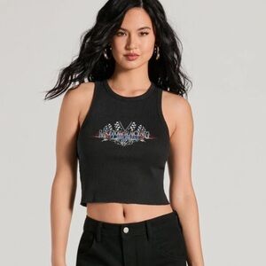 NWT Black Graphic Sleeveless Crop Tank Top